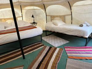 a bedroom with two beds in a tent at Chiloe Loft & Glamp in Chonchi +14 photos