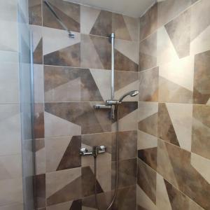 a bathroom with a shower with a glass door at Fortuna Royal in Kopaonik