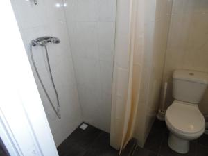 La petite salle de bains est pourvue d'une douche et de toilettes. dans l'établissement Appartement Schuitvlot, à Domburg