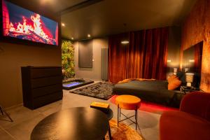 a bedroom with a bed and a flat screen tv at Spa Rust Room in Berstett
