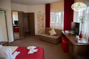 a hotel room with a bed and a tv at Vila Evergreen in Predeal +70 photos
