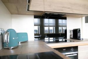 a kitchen with a stove and a counter top at Husova 87 Rosewood Suite in Liberec +5 photos