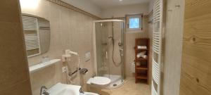 a bathroom with a shower and a toilet and a sink at Apartments Goller in Ortisei +26 photos
