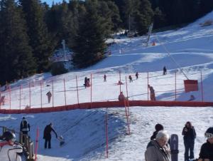a group of people skiing down a snow covered slope at STUDIO Romélie in Selonnet