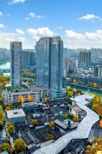 Uma visão geral de Chengdu ou uma vista da cidade tirada do hotel