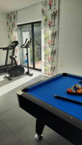 - un billard dans une salle de sport avec 2 vélos d'exercice dans l'établissement Vila Hera Korčula, Special one, pool, right on the sea,parking, 8 people, à Čara