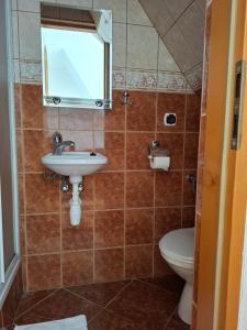 a bathroom with a sink and a toilet at Wynajem Pokoi - Halina i Wiesław Furczoń in Groń +45 photos