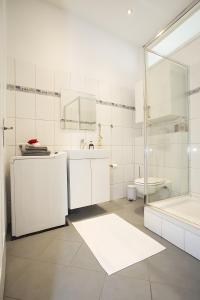 a bathroom with a shower and a sink and a toilet at Fewo Romeo und Julia in Bamberg +18 photos