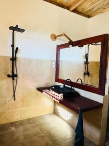 a bathroom with a sink and a mirror at Appartement YLANG in Hell-Ville +53 photos