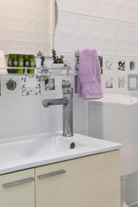 a bathroom with a sink and a purple towel at Vila Maričić in Sveti Petar +86 photos