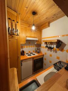 eine Küche mit Spüle und Herd Oberer Backofen in der Unterkunft Studio cosy à 5 min à pied des pistes in La Salle Les Alpes + 4 Fotos