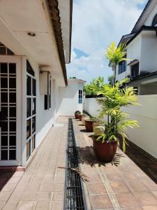 a courtyard of a building with potted plants at 5 min to ipoh town pasir puteh 5br 22pax in Ipoh