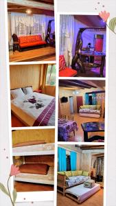 a collage of four pictures of a bedroom at Cabañas Lago Llanquihue in Llanquihue