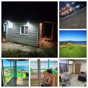 a collage of pictures of a house and a woman at Dalcahue cabañas Lacuesta in San Javier