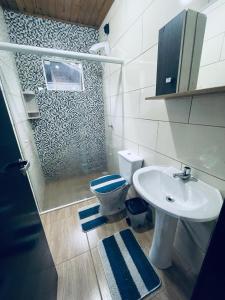 a bathroom with a toilet and a sink at Cabanas dos Sonhos 2- Barra de Ibiraquera in Imbituba