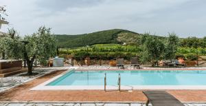 a swimming pool with a view of a mountain at Relais Casanova in San Gusmè