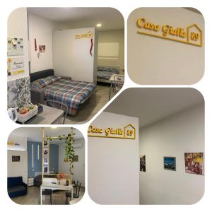a collage of four pictures of a room at Casa Gialla 89 in Garbagnate Milanese