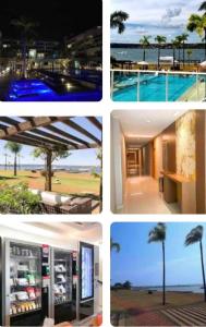 a collage of pictures of a resort with a palm tree at Brisas do Lago in Brasilia