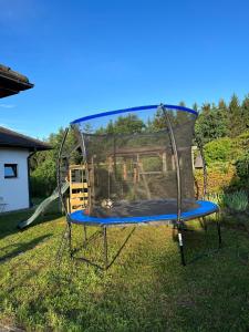 a trampoline in the grass in a yard at NEUES appartment LOVE&LIGHT in Ollersdorf im Burgenland