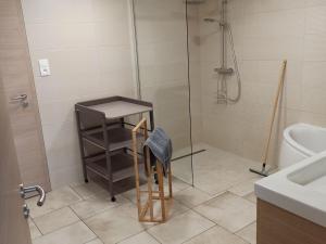 bagno con doccia e sedia di Grande Maison pour 10 Pers. avec Jardin, Terrasse, BBQ, Près de Bruyères et Gérardmer - FR-1-589-335 a Champ-le-Duc Altre 12 foto