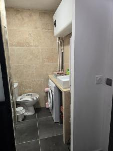 a small bathroom with a toilet and a sink at Studio au calme rive droite in Palavas-les-Flots