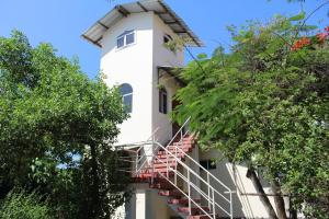 un edificio con un molino de viento a su lado en The Finch House (La Casa del Pinzón), en Puerto Ayora