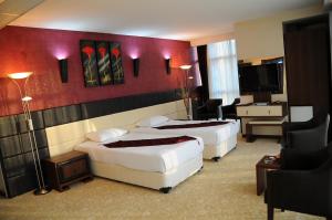 Una habitación de hotel con dos camas y un televisor. en Hotel Grand Eregli, en Ereğli