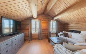 a living room with a couch and a tv at Stunninng Home In Rauland With Sauna in Rauland