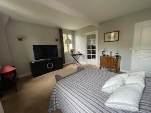 a bedroom with a bed and a flat screen tv at Chambre Joséphine in Saint-Cloud