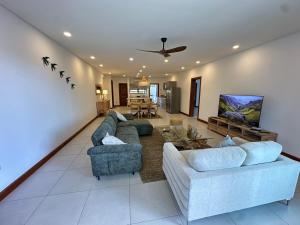 グランベにあるJardin sur la mer de Pointe aux Canonniersのソファ2つとテレビのあるリビングルーム