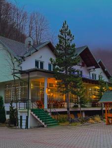 佩奇Hotel Gryka的一栋白色的大房子，前面有一棵树