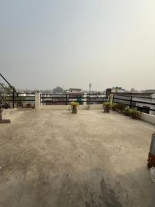 un ampio patio con piante in vaso in cima a un edificio di The Family Nest a Prayagraj Altre 13 foto