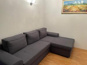 eine Couch in einem Wohnzimmer mit einem Bild an der Wand in der Unterkunft Apartments Sun Rogoznica in Podglavica