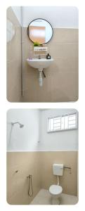 a bathroom with a sink and a toilet and a mirror at Homestay DprimaSJHome in Temerloh