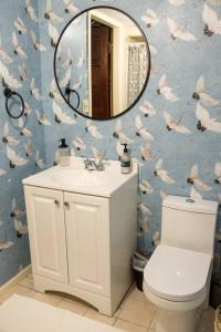 un bagno con lavandino, specchio e WC di Hot Tub King Beds Near Grand Avenue a Saint Paul Altre 28 foto