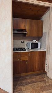a kitchen with a microwave and a stove at B&B Al Vecchio Molino in Valbrembo