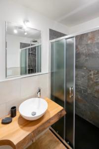 a bathroom with a sink and a shower at Amiata Romantica in Bagnolo