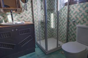 a bathroom with a shower and a toilet and a sink at Laziza in Luxor