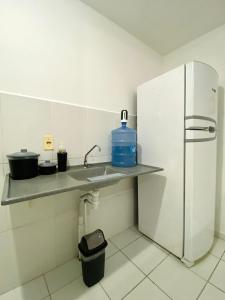 eine Küche mit Spüle und Kühlschrank in der Unterkunft Ap da Thay - Os tropeiros in Campina Grande + 14 Fotos