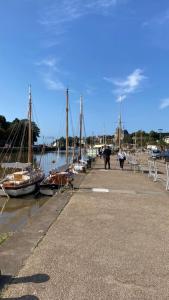 een groep boten is aangemeerd in een jachthaven bij Maison chaleureuse au cœur du centre ville in Pornic