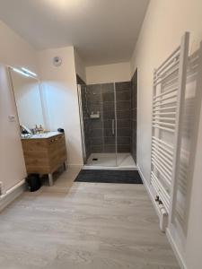 ein Badezimmer mit Waschbecken und Dusche in der Unterkunft Apt Neuf Centre Saint-sever in Rouen + 28 Fotos