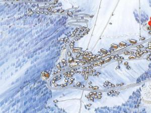 a drawing of a ski resort in the snow at Appartement rénové skis aux pieds, proche commerces, Courchevel 1650 - FR-1-563-157 in Courchevel