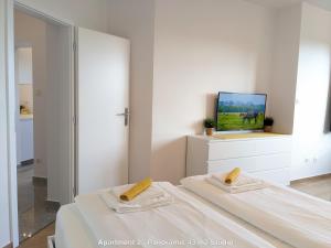 Televízia a/alebo spoločenská miestnosť v ubytovaní ClearVueHome Apartments Bratislava Slavin