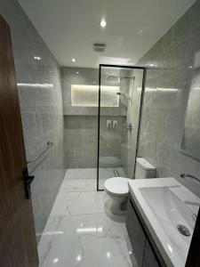 Un baño con ducha, inodoro y lavabo. en Tourist Palace Residence, en El Cairo 36 fotos más