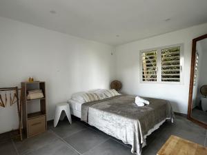 a white bedroom with a bed and a window at L'O - Au cœur de la Grande Terre - T1 in Morne-à-lʼEau