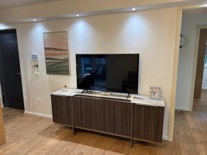 a room with a large tv on a wall at Luxury apartment Gabi 1 in Slavonski Brod