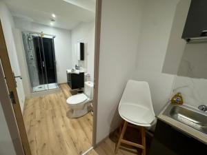 a small bathroom with a toilet and a sink at Gîtes by Hôtel Les Reflets Jaunes in Givet