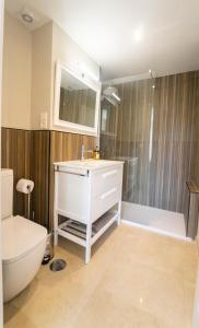 un bagno con un lavandino bianco e una doccia di H&H Suite Ganivet Center a Granada