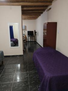 a bedroom with a purple bed in a room at Departamento El Inca in Fiambala