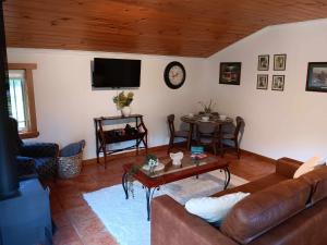 a living room with a couch and a table at The Olive House Tasmania in Flowerdale